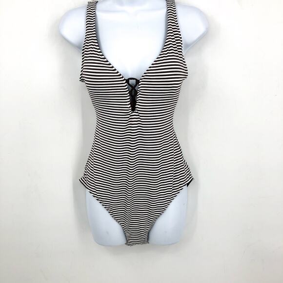 TOMMY BAHAMA Breaker Bay Reversible One-Piece Swimsuit 12 Brown Lace Back NWT - Picture 4 of 11